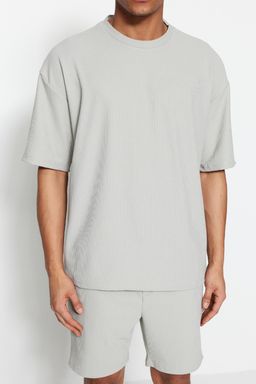 TRENDYOL MAN Kahverengi Premium Oversize Bisiklet Yaka K?sa Kol Dokulu K?r?smaz Ottoman T-Shirt TMNSS23TS00081 - Trendyolmilla фото 24