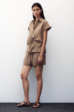BEADED DRAWSTRING BERMUDA SHORTS