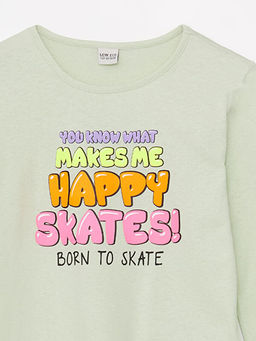 Bisiklet Yaka Bask?l? Uzun Kollu K?z ?ocuk Ti??rt - Waikiki фото 3