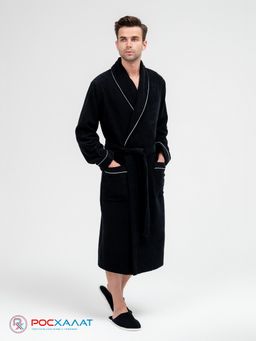Мужской махровый халат с кантом черный МЗ-33 (100)