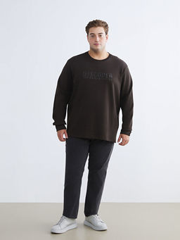 B?y?k Beden Bisiklet Yaka Bask?l? Erkek Sweatshirt