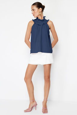 Trendyolmilla Ekru Yaka Detayl? Smart Krep Orme Bluz TWOSS23BZ00932 фото 11