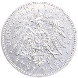 Монета 5 марок 1904 года Германия (Гессен) 400 лет со дня рождения Филиппа I Великодушного