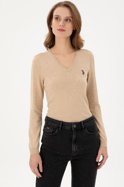 Женский базовый свитер песочного меланжа - U.s. polo assn фото 3