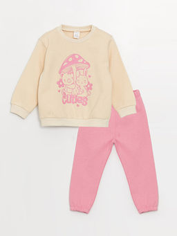 Bisiklet Yaka Uzun Kollu Bask?l? K?z Bebek Sweatshirt ve E?ofman Alt 2li Tak?m