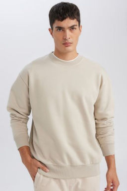 Oversize Genis Kal?p Bisiklet Yaka Kal?n Basic Duz Sweatshirt