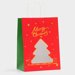 Цена за 12 шт. Пакет подарочный новогодний крафт, с окном Ёлка 30?22?14 см