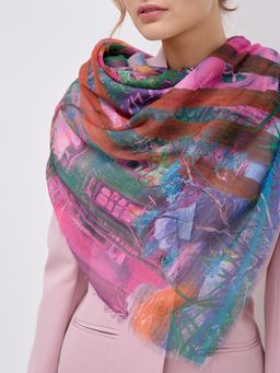 Большой, красивый двусторонний платок с рисунком в стиле арт-декои необычной текстурой ткани - Tantino фото 6