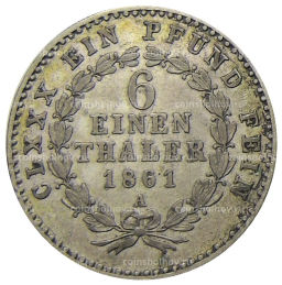 1/6 талера 1861 года А Германские государства  Ангальт  Бернбург