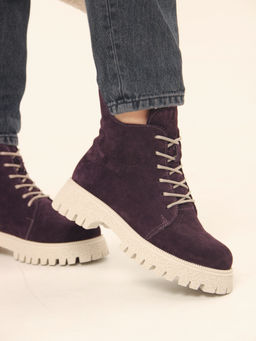 Ботинки 228.V.1541be.Сливовая замша/байка