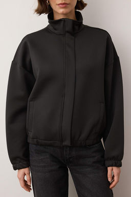 Siyah Bomber Relaxed/Rahat Kal?p Dalg?c/Scuba Orme Ceket TWOAW26CE00085 - Trendyolmilla фото 3