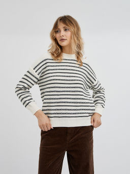 женский джемпер в молочном цвете в черную полоску - Glenfield фото 5