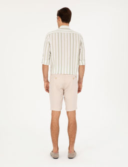 Bej Slim Fit Keten Beli Lastikli Dokuma _ort