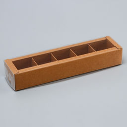 Цена за 3 шт. Коробка для 5 конфет, Крафт с прозрачной крышкой, 22×5.5×3.5 см