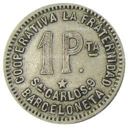 Монета 1 песета 1915 года Испания Барселона