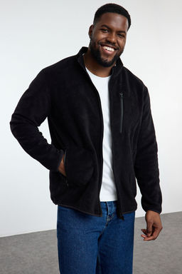 TRENDYOL MAN Buyuk Beden Siyah Regular/Normal Kesim Dik Yaka Anti-pilling Polar Sweatshirt TMNAW25AO00020