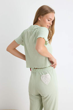 Mint %100 Pamuklu Kalpli Dantelli Pointel/Fitilli _rme Pijama Tak_m_ THMAW27PT00032