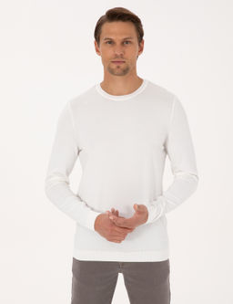 Ekru Slim Fit Bisiklet Yaka Triko Kazak