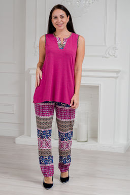 Пижама женская из майки и брюк из кулирки Лисандра бордо - Амадэль фото 3