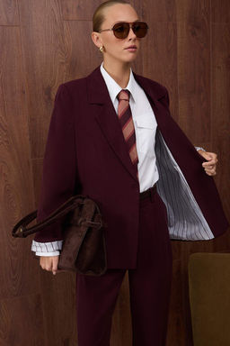 Ozel Koleksiyon Murdum Cizgili Astarl? Normal Kal?p Yumusak Kumas Blazer Ceket TWOAW26BC00057
