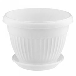 Горшок для цветов пластмассовый "Флора" 1,6л, д17см, h12,5см, с поддоном, белый (Россия)