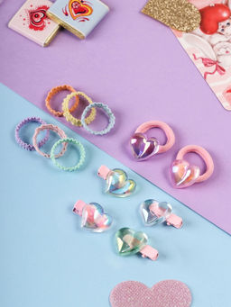 Цена за 12 шт. Набор для волос «Аделия»: 10 резинок 3 см, 4 зажима 3 см, сердце, МИКС