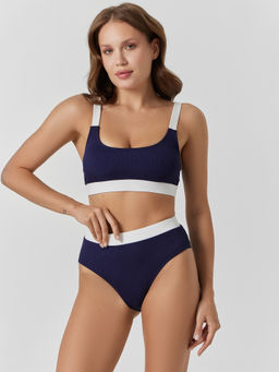 Купальник женский раздельный синий в рубчик