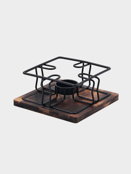 Подставка под чайник для подогрева «Эко», 15×15×7.5 см, нержавеющая сталь, бамбук