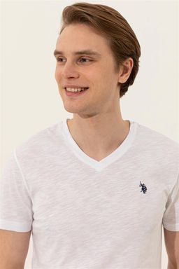 Мужская белая футболка с v-образным вырезом Basic - U.s. polo assn фото 2
