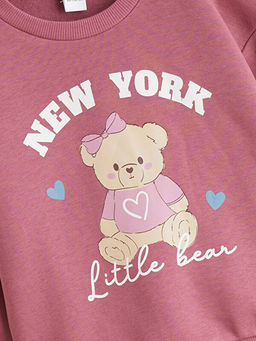 Bask?l? K?z ?ocuk Sweatshirt ve E?ofman Alt 2li