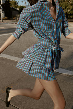 SHORT CHECKED DRESS WITH BELT AND RUFFLES - Zara фото 9