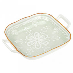 Оливия Блюдо фарфоровое 226х183х39мм, с ручками, с деколью, волнистый край, отводка (Китай)