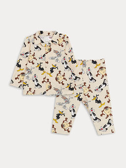 G?mlek Yaka Bugs Bunny Bask?l? Uzun Kollu Erkek Bebek Pijama Tak?m?