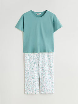 Bisiklet Yaka ?i?ekli Kad?n Kaprili Pijama Tak?m?