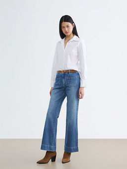 Beli Kemerli Wideleg Kad?n Jean Pantolon