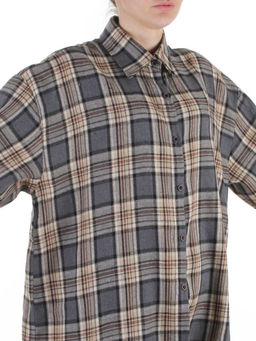 C201 GRAY/BEIGE Рубашка женская оверсайз (95% хлопок, 5% спандекс)