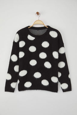 Siyah Genis Kal?p Yumusak Dokulu Puantiyeli Triko Kazak TWOAW26KZ00225 - Trendyolmilla фото 5