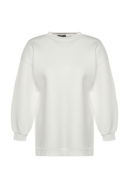 Ekru Oversize/Genis Kal?p Y?rtmac Detayl? Kal?n Ici Polarl? Orme Sweatshirt TWOAW23SW00195