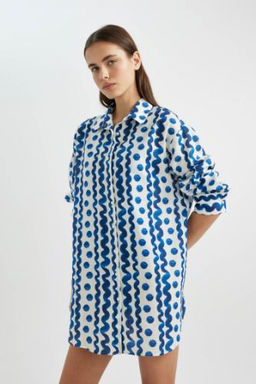Fall in Love Desenli Poplin Plaj Gomlegi