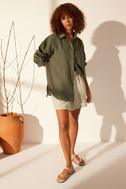 TRENDYOLMILLA Beyaz %100 Keten Oversize Gomlek TWOSS23GO00443  фото 2