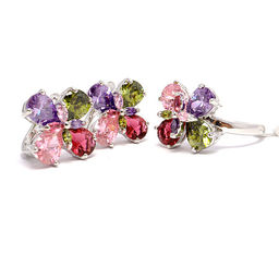 Комплект ювелирной бижутерии коллекция Дубай в форме цветов серьги и кольцо с фианитами