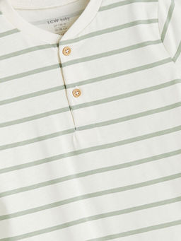 V Yaka ?izgili Erkek Bebek Tulum