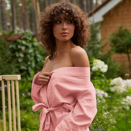 Халат вафельный женский удлинённый Экономь и Я размер 54-56, цвет пудра, 100% хлопок, 200 г/м²