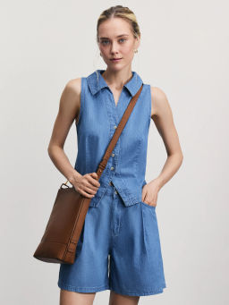 Джинсовые шорты А-силуэта со складками / Zarina  фото 2