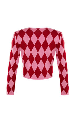 Pembe Crop Desenli/Jakarl? Ceket Gorunumlu Triko H?rka TWOAW23HI00176