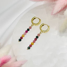 Серьги длинные из Турмалина микс