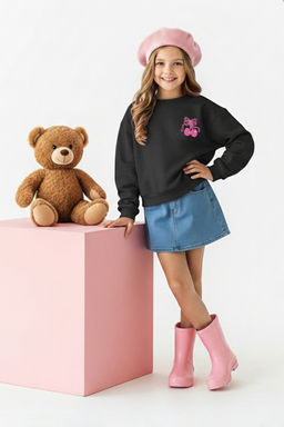 Antrasit Pamuklu S?rt Bask?l? Oversize K?z Cocuk Orme Sweatshirt TKDAW26SW00039