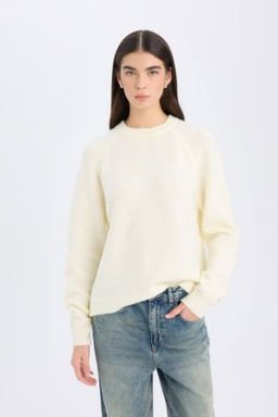Regular Fit Bisiklet Yaka Basic Duz Triko Kazak