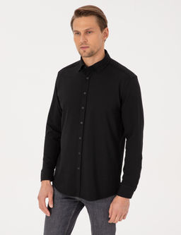 Siyah Esnek Slim Fit _izgili Uzun Kollu G_mlek