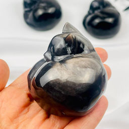 Радуга Самоцветов Фигурка Кошка из серебристого Обсидиана  фото 3